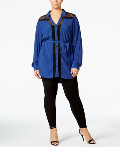 mblm by Tess Holliday Trendy Plus Size Lace-Inset Shirtdress
