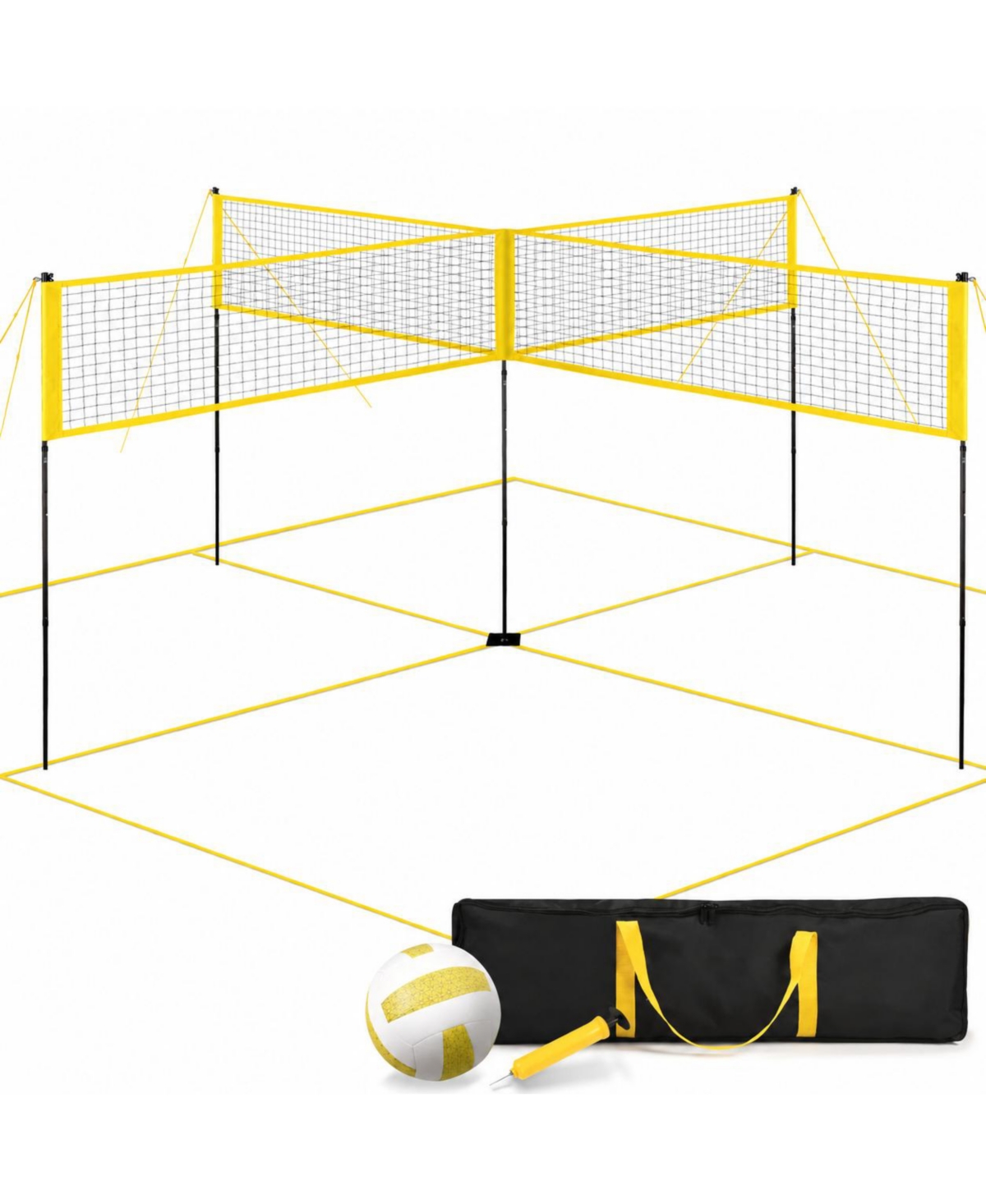 Furlihong 4 Way Volleyball Badminton Net Set Height Adjustable Portable Yard Beach Game