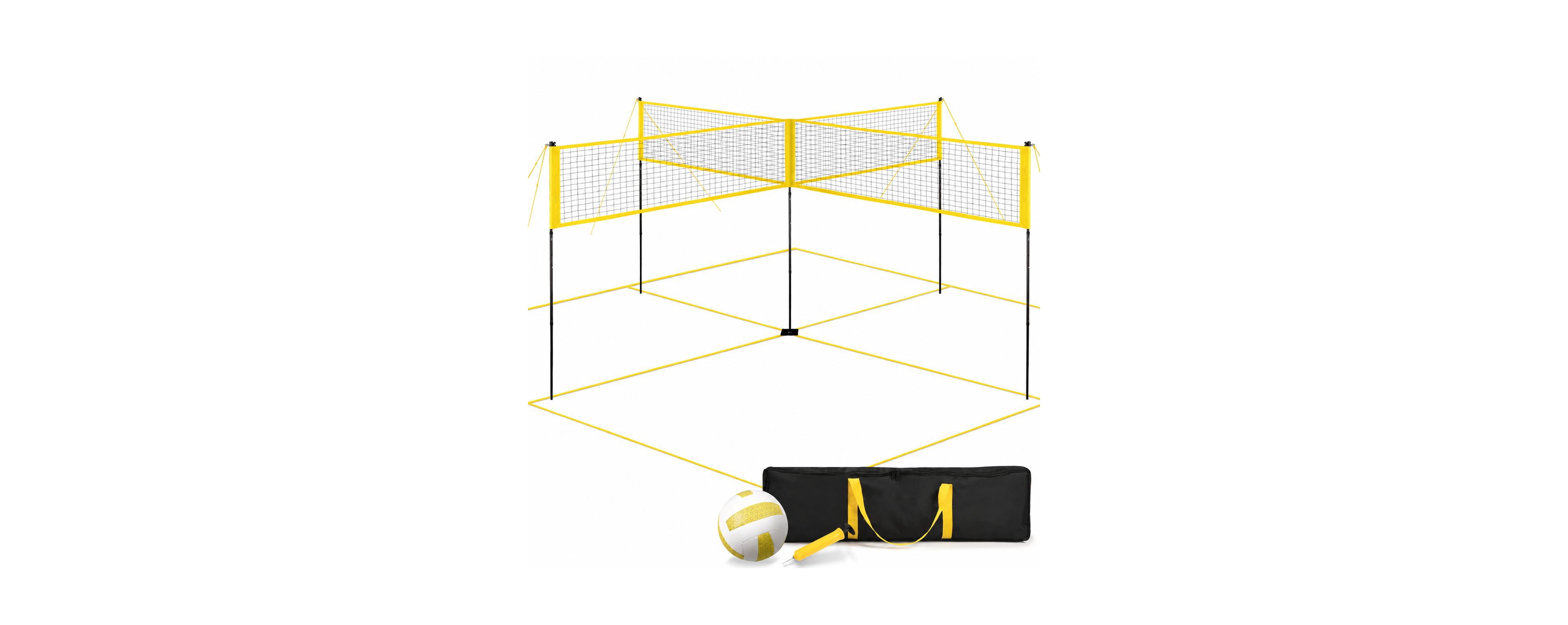 Furlihong 4 Way Volleyball Badminton Net Set Height Adjustable Portable Yard Beach Game