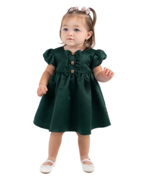 Комплект Rare Editions Puff-Sleeve Fit & Flare Bow Dress and Bloomer, 2-Piece Set для девочек-малышей, цвет: Тёмно-зелёный