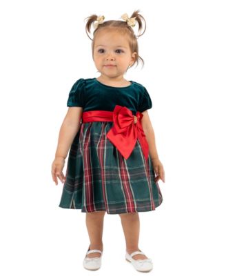Baby Girls' Velvet Bodice Cap Sleeve Plaid Dress