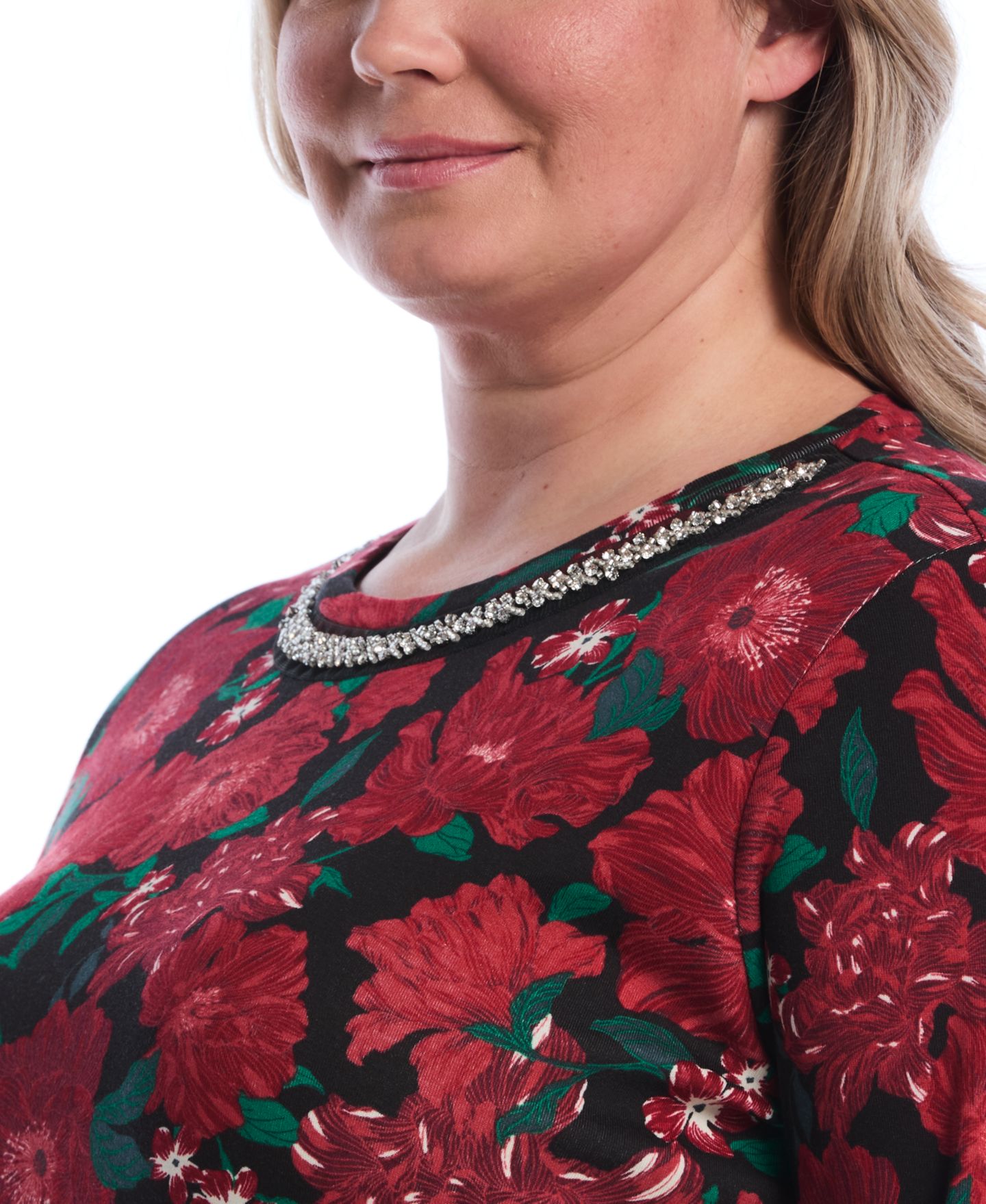 Женская футболка Rafaella Plus Size Floral-Print Bell-Sleeve Embellished, цвет: Красный — фото 5
