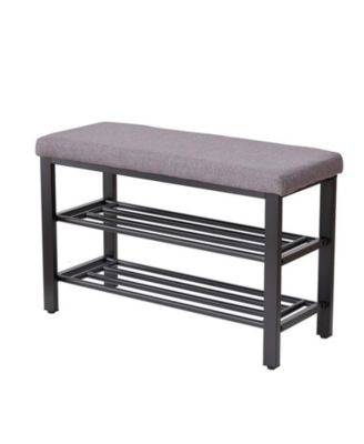Shoe Storage Bench with Cushion and Shoe Shelf, Space-Saving Design and Comfortable Seat