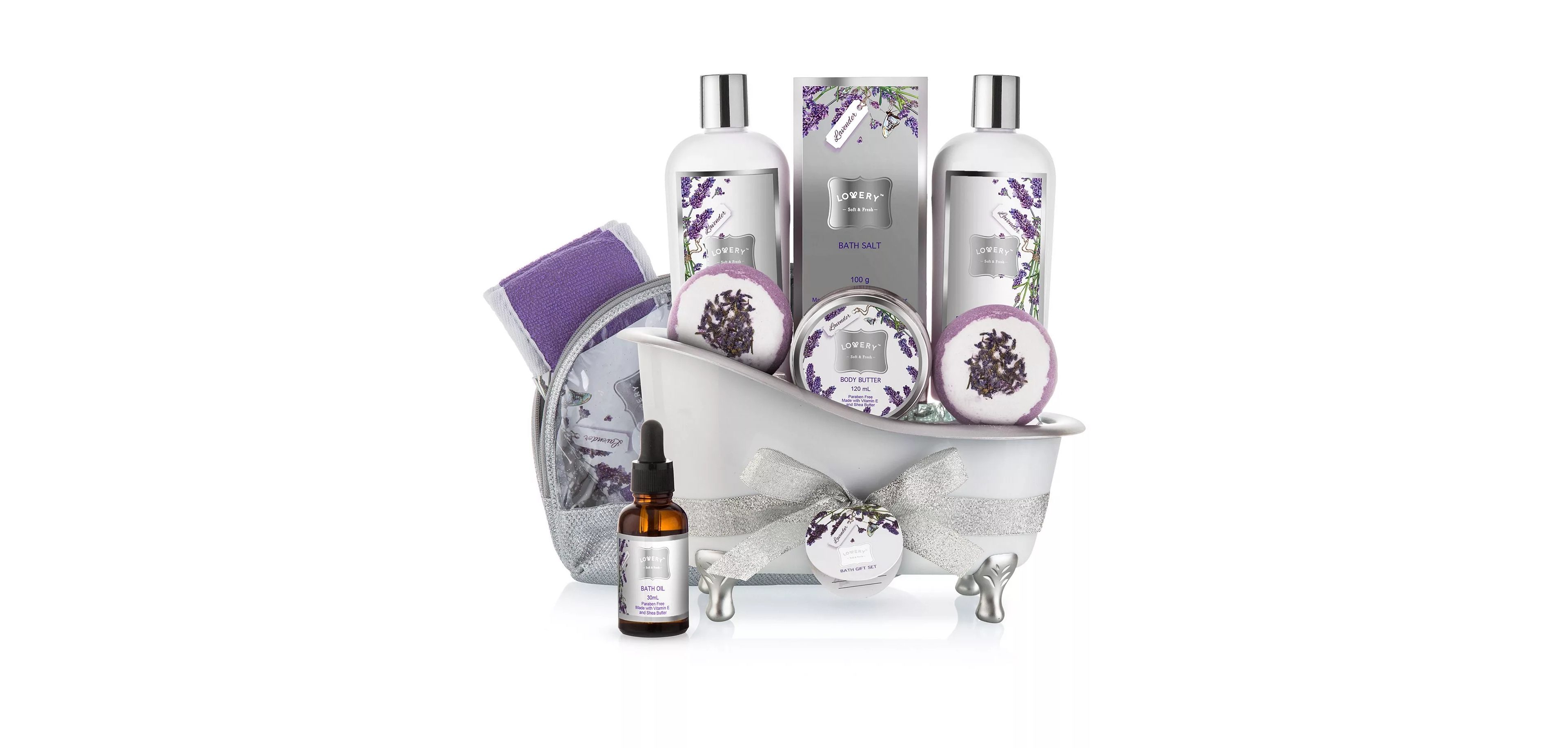 Lovery Lavender and Jasmine Spa Bath and Body Gift Set for Women, Luxury Fragrance Gift Set, Self Care and Skin Care Set