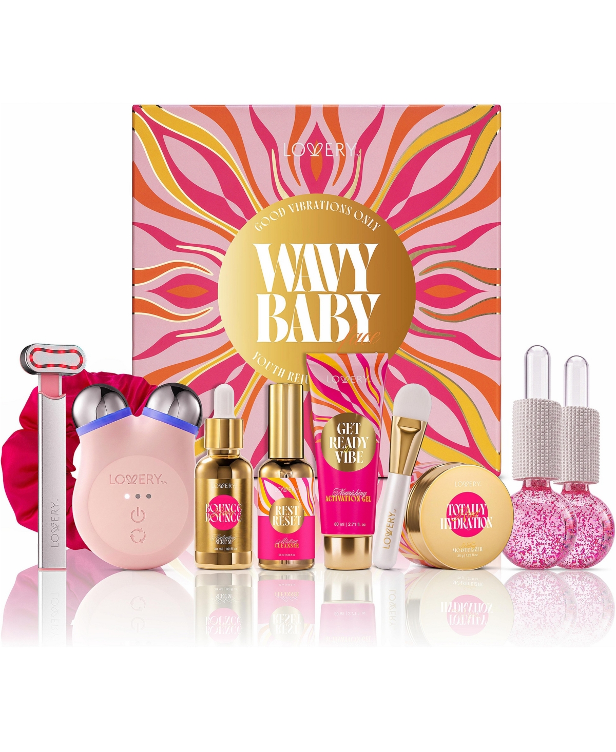 Lovery Skincare Gift Set, 10-Piece Luxury Skin Care Set with Microcurrent Facial Device, Red Light Led Wand, Cooling Globes, Hydrating Skincare