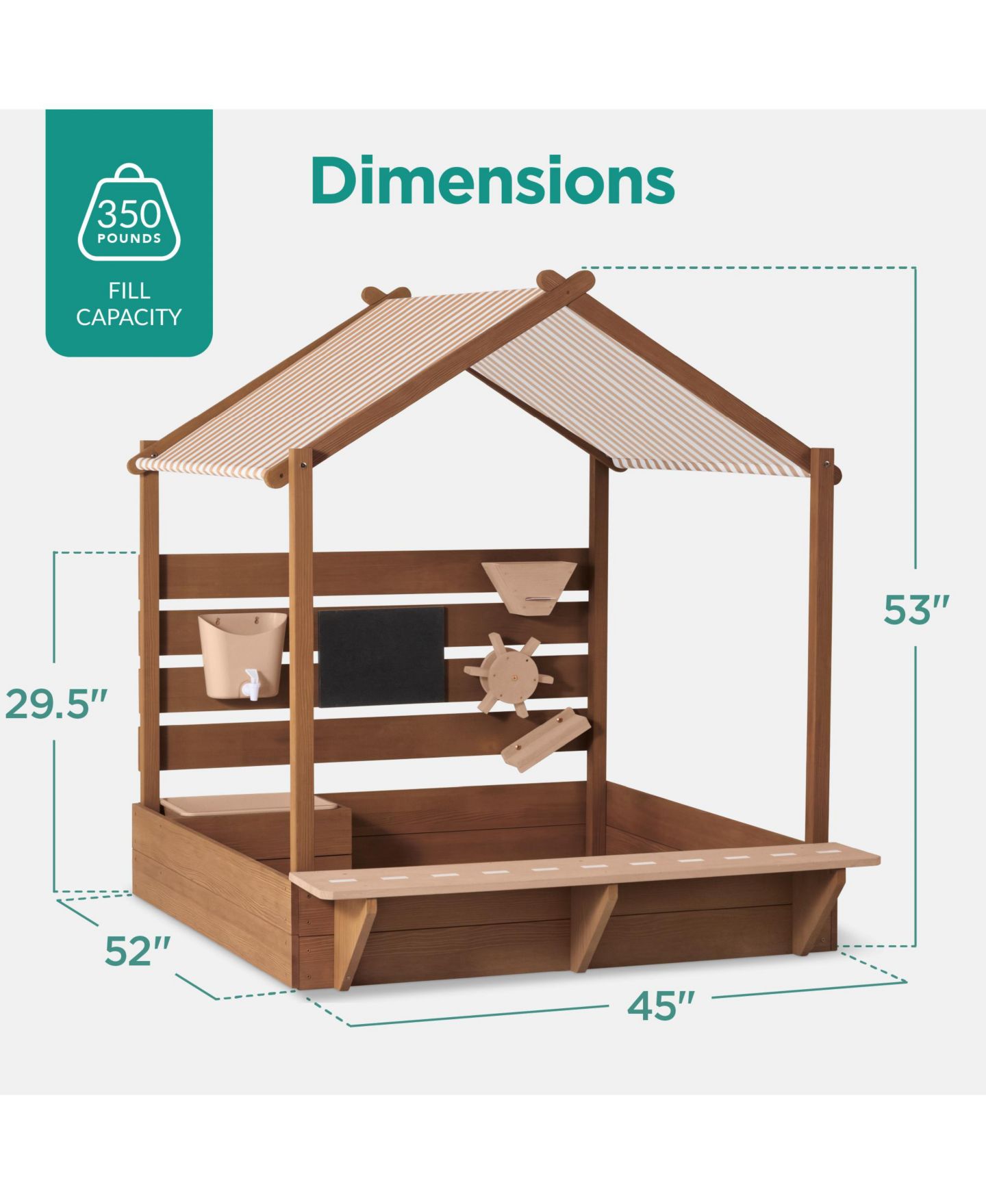 Детская игрушка Best Choice Products Wooden Sandbox 52" x 45", Canopy & Water Table Playset, Fits 4 Kids, Ages 3+, цвет: Бежевый — фото 2