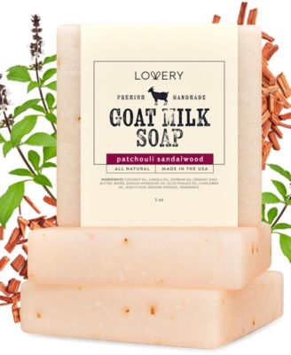 Handmade Goat Milk Soap Bars with Shea Butter - 3Pack Patchouli Sandalwood Scent Made in USA