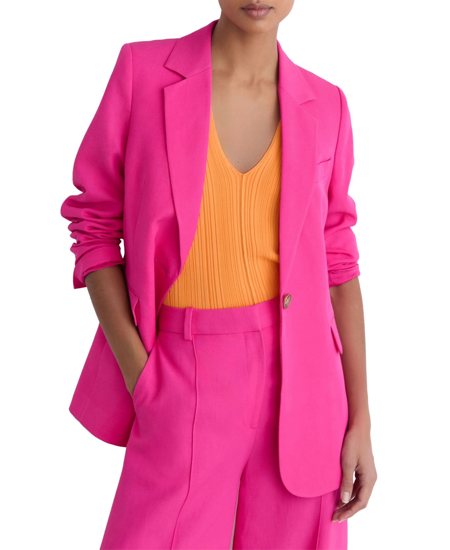 Женский пиджак REISS Petite Charli Boyfriend Single-Button Notch-Collar Blazer, цвет: Розовый — фото 1
