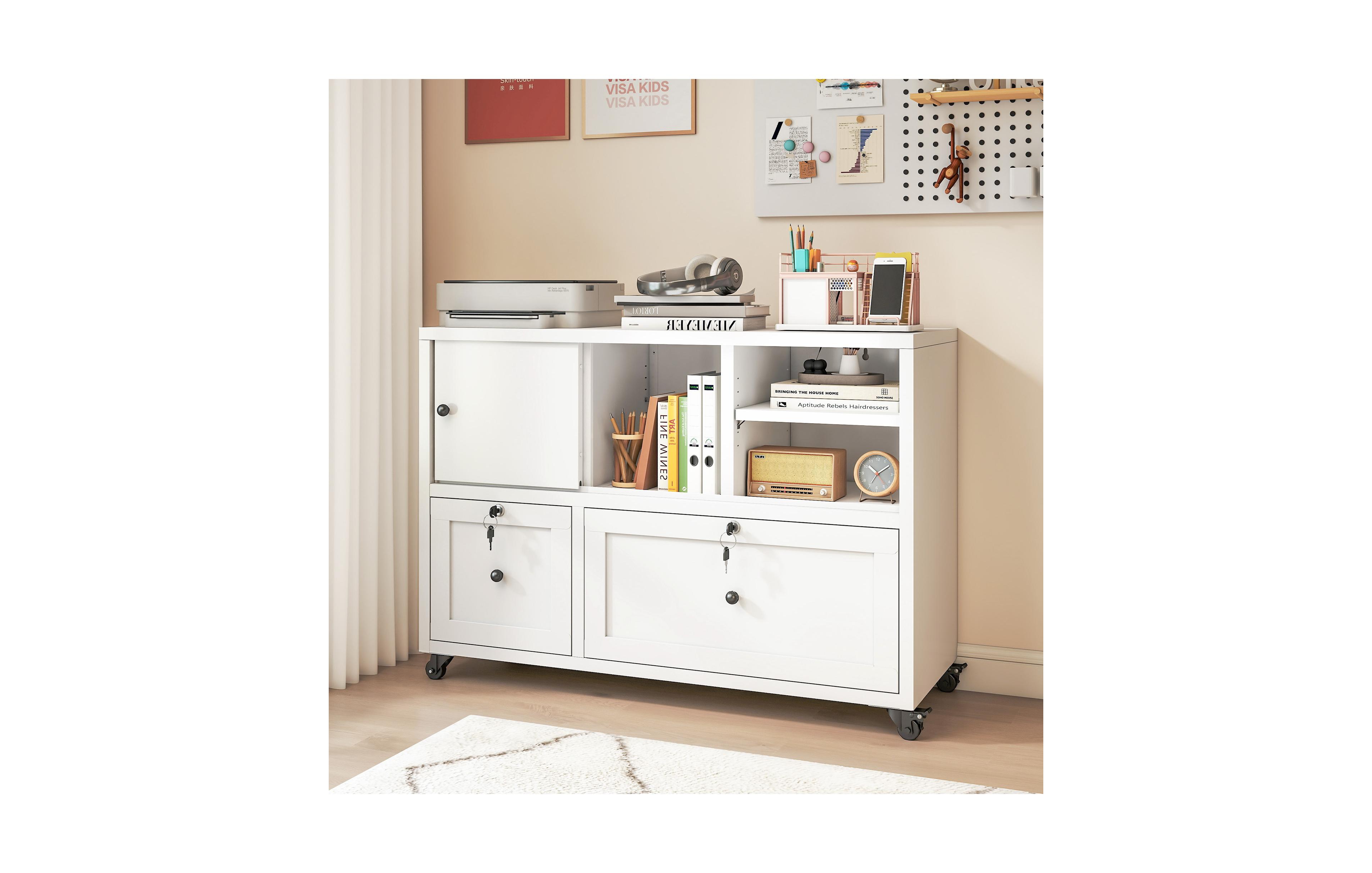 Viyet 28"H 2-Drawer Rolling Metal Filing Cabinet with Lock for Home Office, Easy Assembly