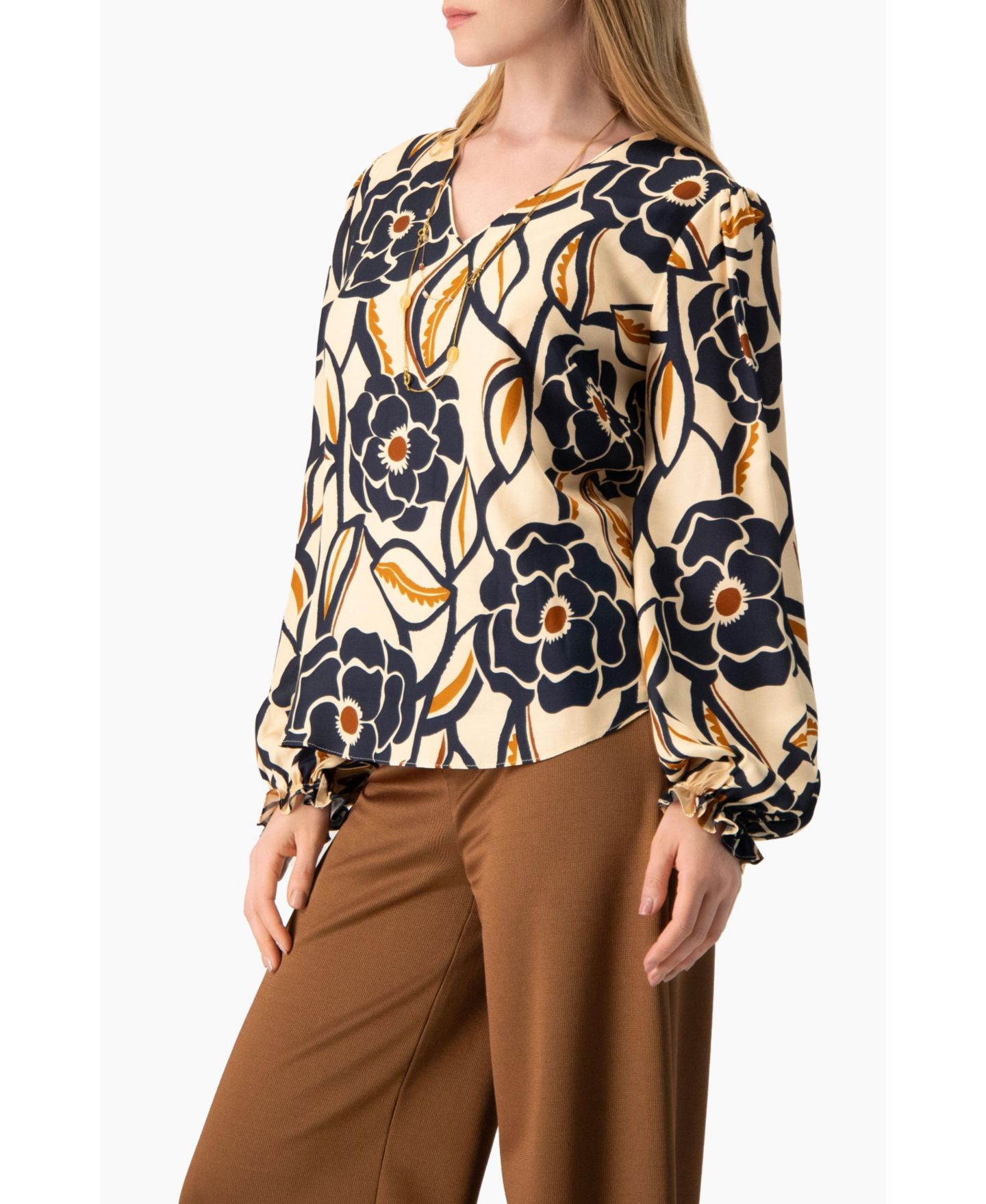 Женская блузка Ivonne Floral-Print Bishop-Sleeve Long-Sleeve, цвет: Слоновая кость — фото 4