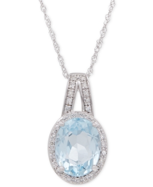 image of Aquamarine (1-1/2 ct. t.w.) and Diamond (1/10 ct. t.w.) Pendant Necklace in 14k White Gold
