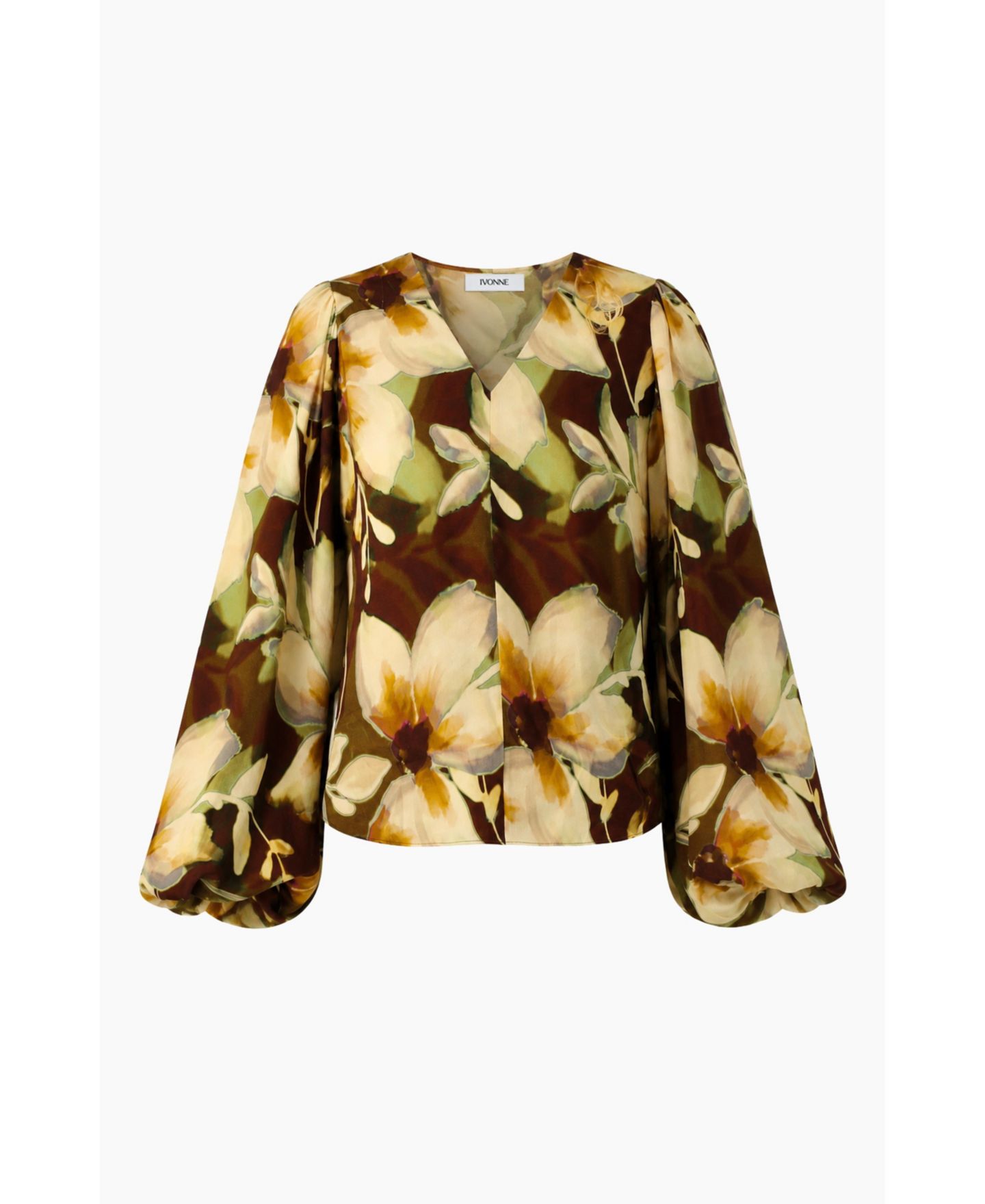 Женская блузка Ivonne Floral-Print Puff-Sleeve V-Neck, цвет: Коричневый — фото 5
