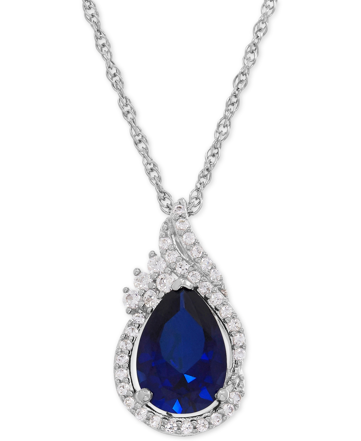 Macy's Lab-grown Sapphire (2-3/8 Ct. T.w.) And White Sapphire (1/4 Ct. T.w.) Teardrop Pendant Necklace In S