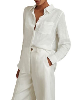 Women's Campbell Linen Collared Long-Sleeve Patch-Pocket Shirt
