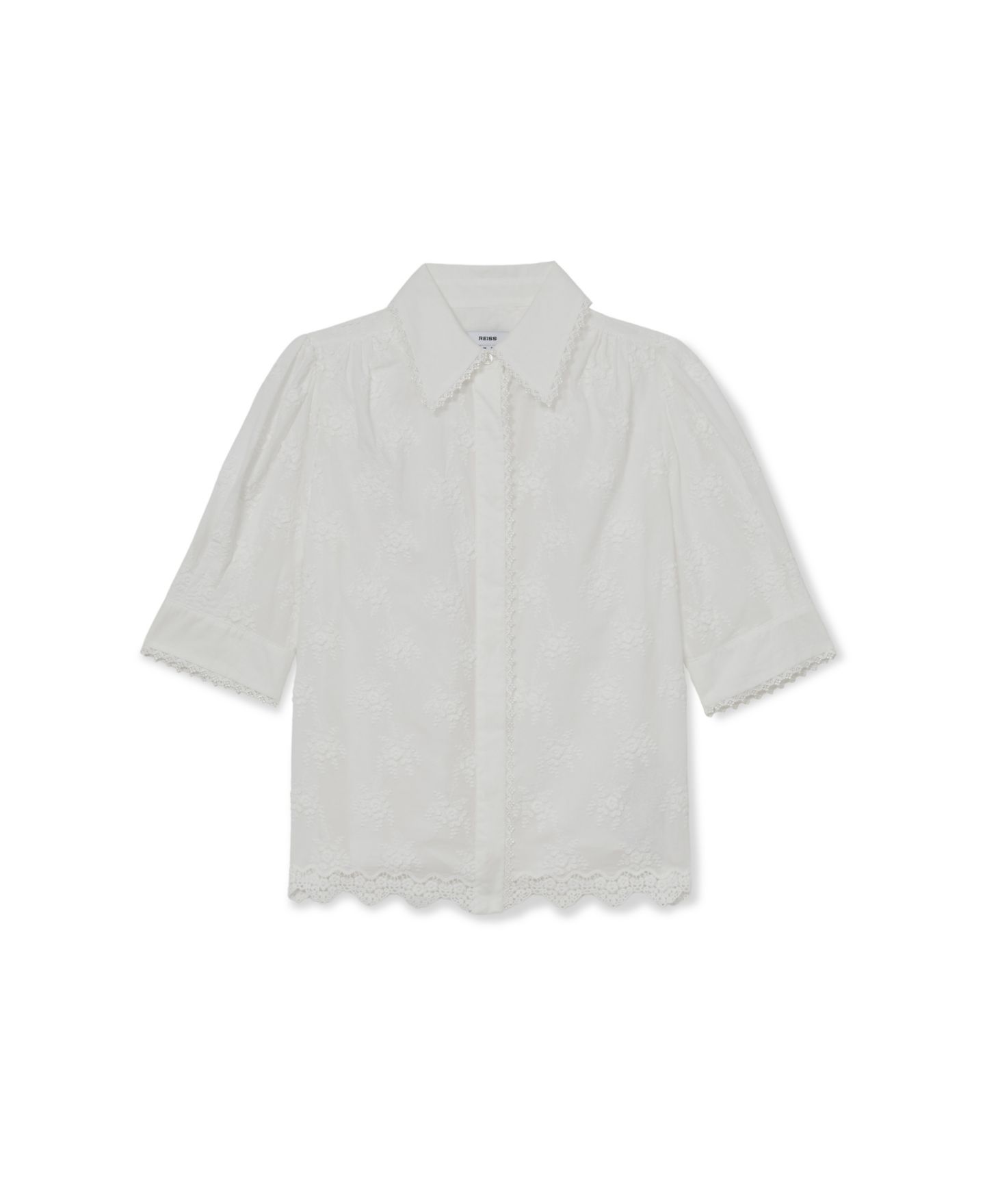 Женская рубашка REISS Edwina Embroidered Point Collar Cotton, цвет: Слоновая кость — фото 4