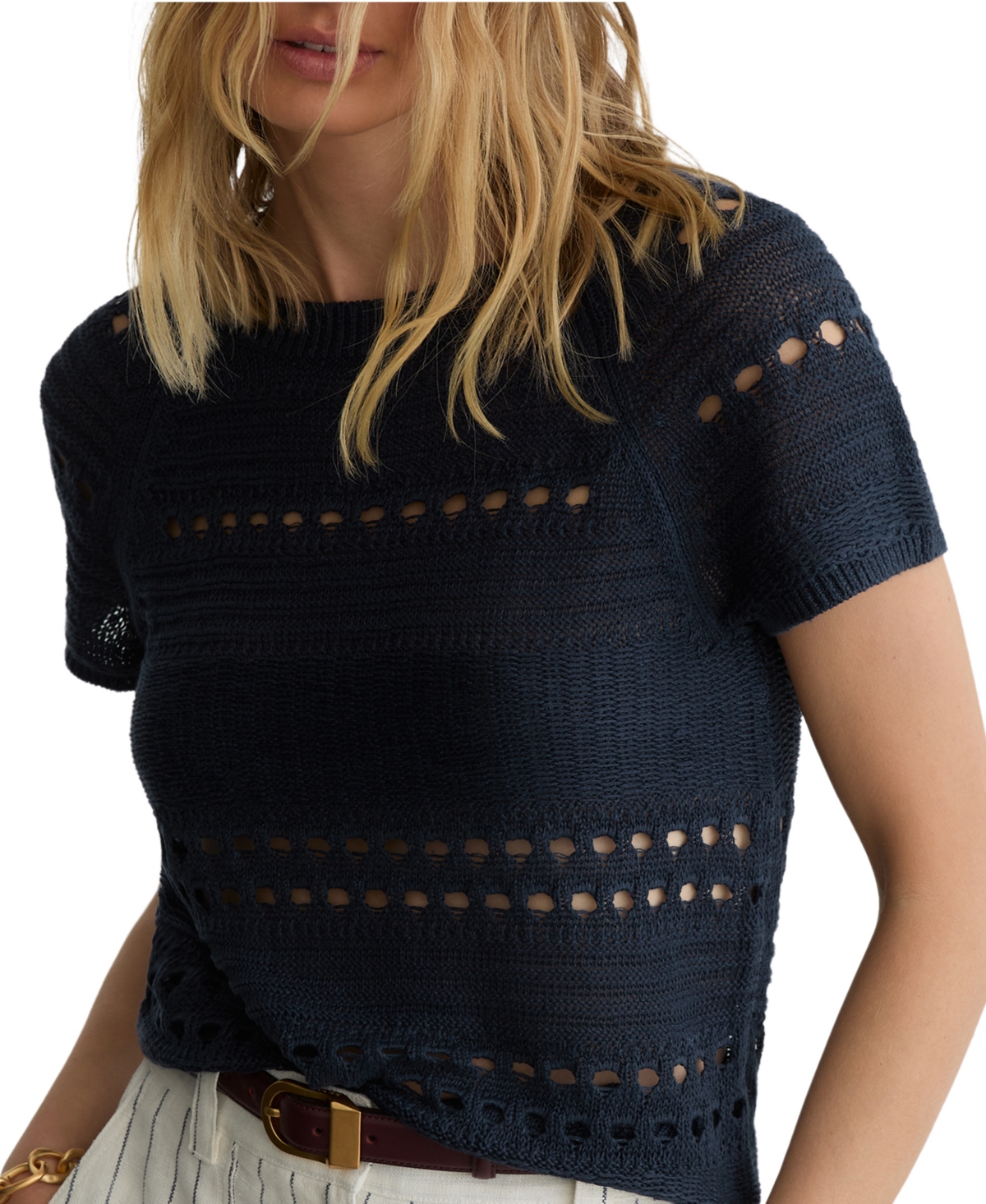 Reiss Women's Chloe Linen Short-Sleeve Crewneck Top