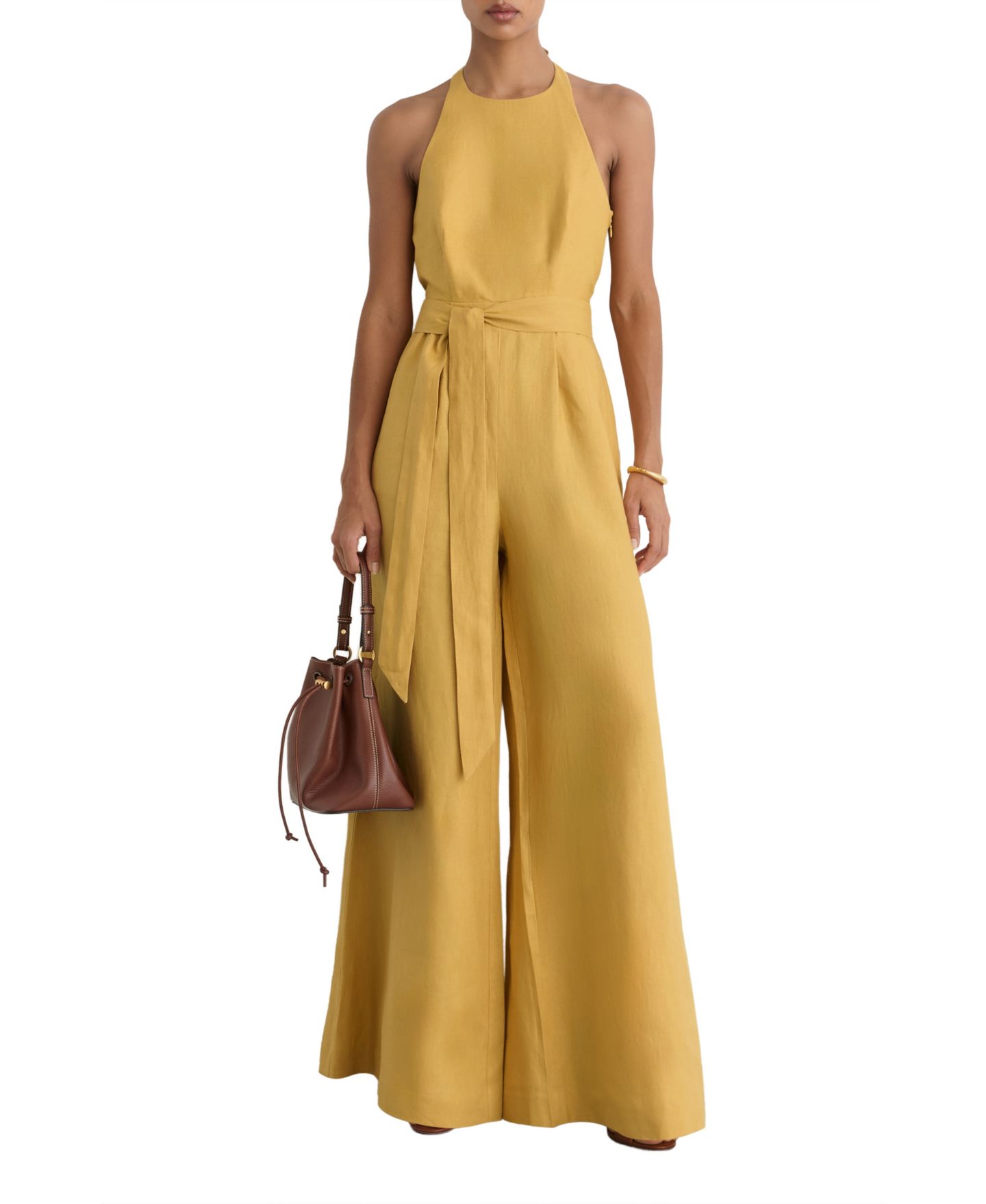 Женский комбинезон REISS Della Open-Back Wide-Leg Linen Jumpsuit, цвет: Жёлтый — фото 1