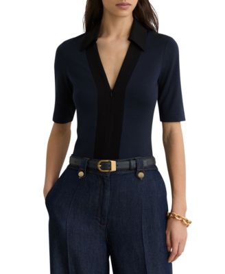 Women's Colorblock Polo Half-Zip Short-Sleeve Top