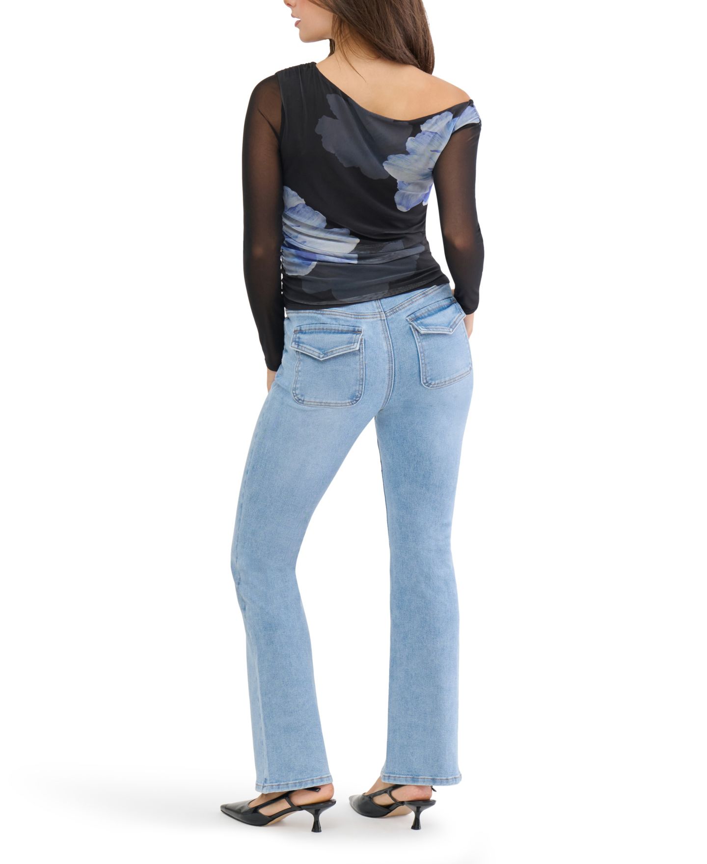 Женский топ Madden Girl Juniors' Asymmetrical Off-the-Shoulder Mesh Top, цвет: Чёрный — фото 2