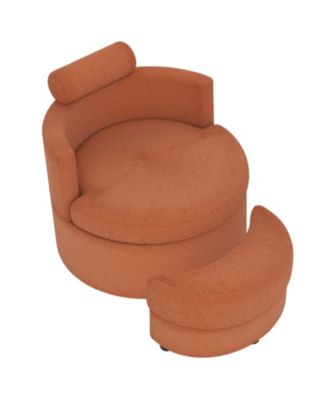 360-Degree Swivel Barrel Chair with Storage Ottoman and Pillows