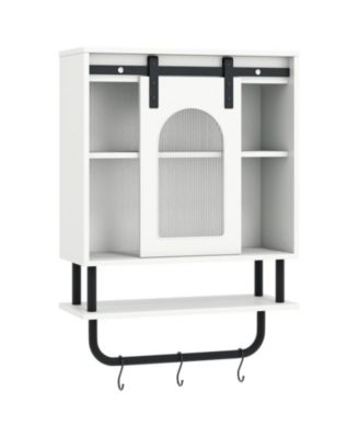 Bathroom Wall Cabinet with Sliding Barn Door and 3 Towel Hooks