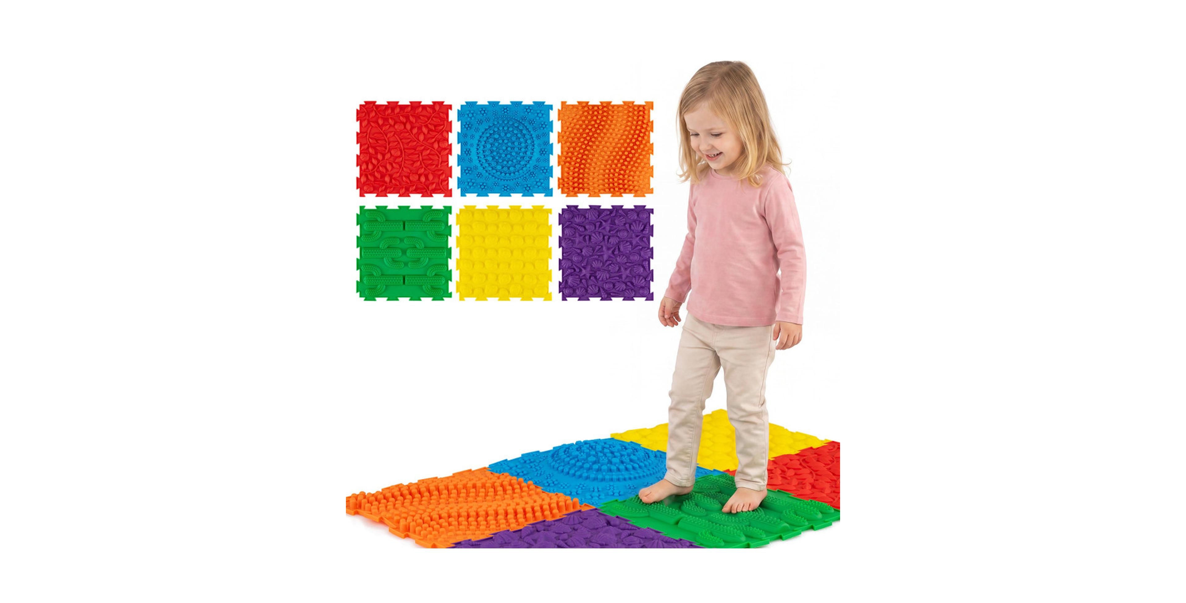 Sugift Interlocking Textured Sensory Mats, 6-Piece, Ages 3+