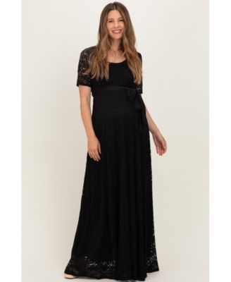 Maternity Lace Empire-Waist Sash-Tie Scoop-Neck Gown
