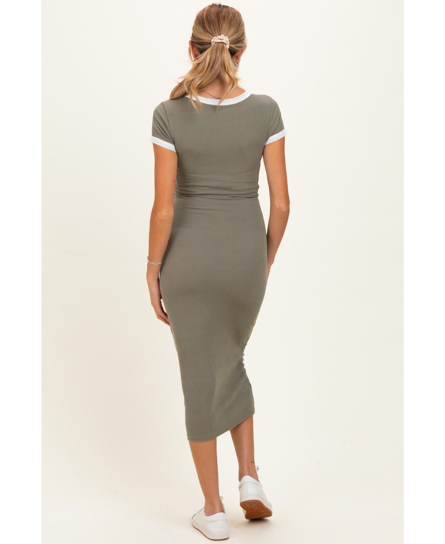 Женское платье Pinkblush Faded Olive Colorblock Trim Midi, цвет: Оливковый зелёный — фото 3