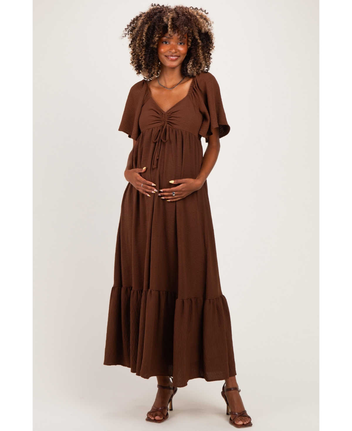 Pinkblush Maternity Light Blue Flutter Sleeve Ruffle Hem Maxi Dress