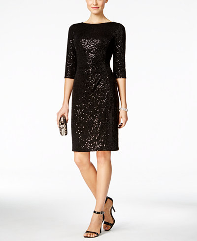 Vince Camuto Ruched Sequined Sheath Dress