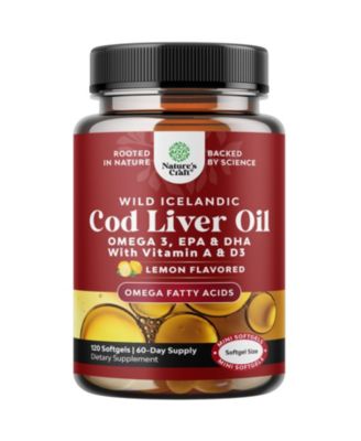 Wild Icelandic Cod Liver Oil Softgels, 1000mg, EPA and DHA with Vitamins A and D3, Lemon Flavor, 120 Count