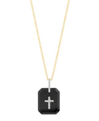 Onyx and Diamond Cross Pendant Necklace (1/20 ct. t.w.) in 14k Yellow Gold