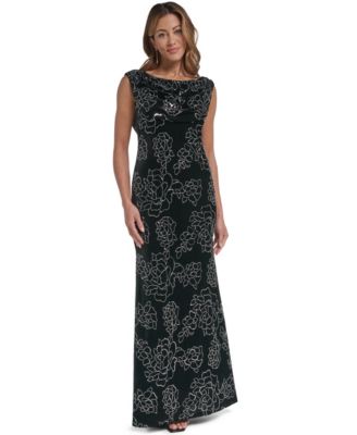 Women's Floral Cowl-Neck Sleeveless Gown
