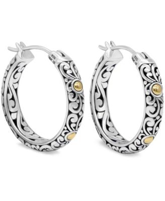 Sterling Silver and 18K Gold Small Filigree Hoop Earrings