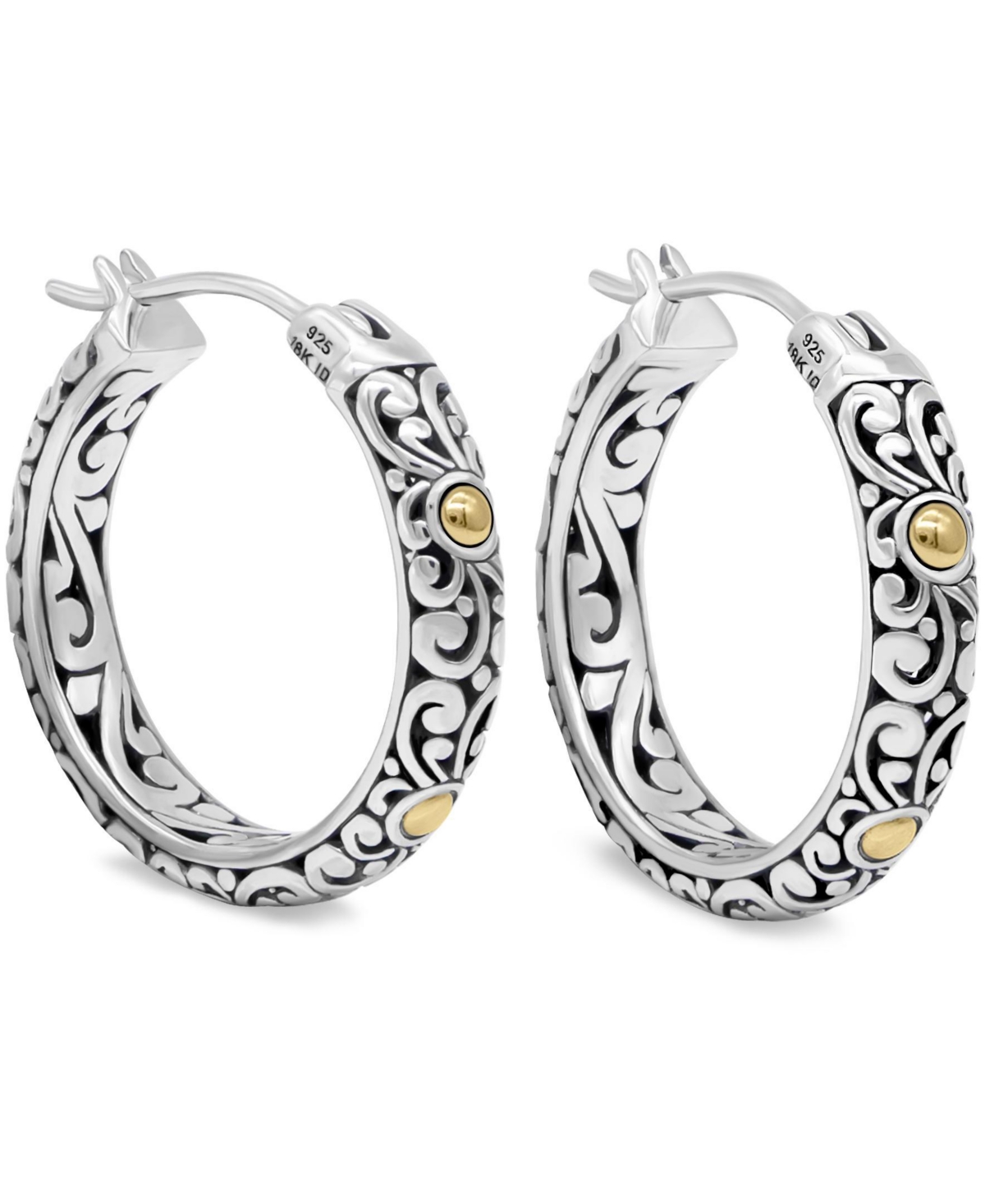Devata Sterling Silver and 18K Gold Small Filigree Hoop Earrings - Silver, gold