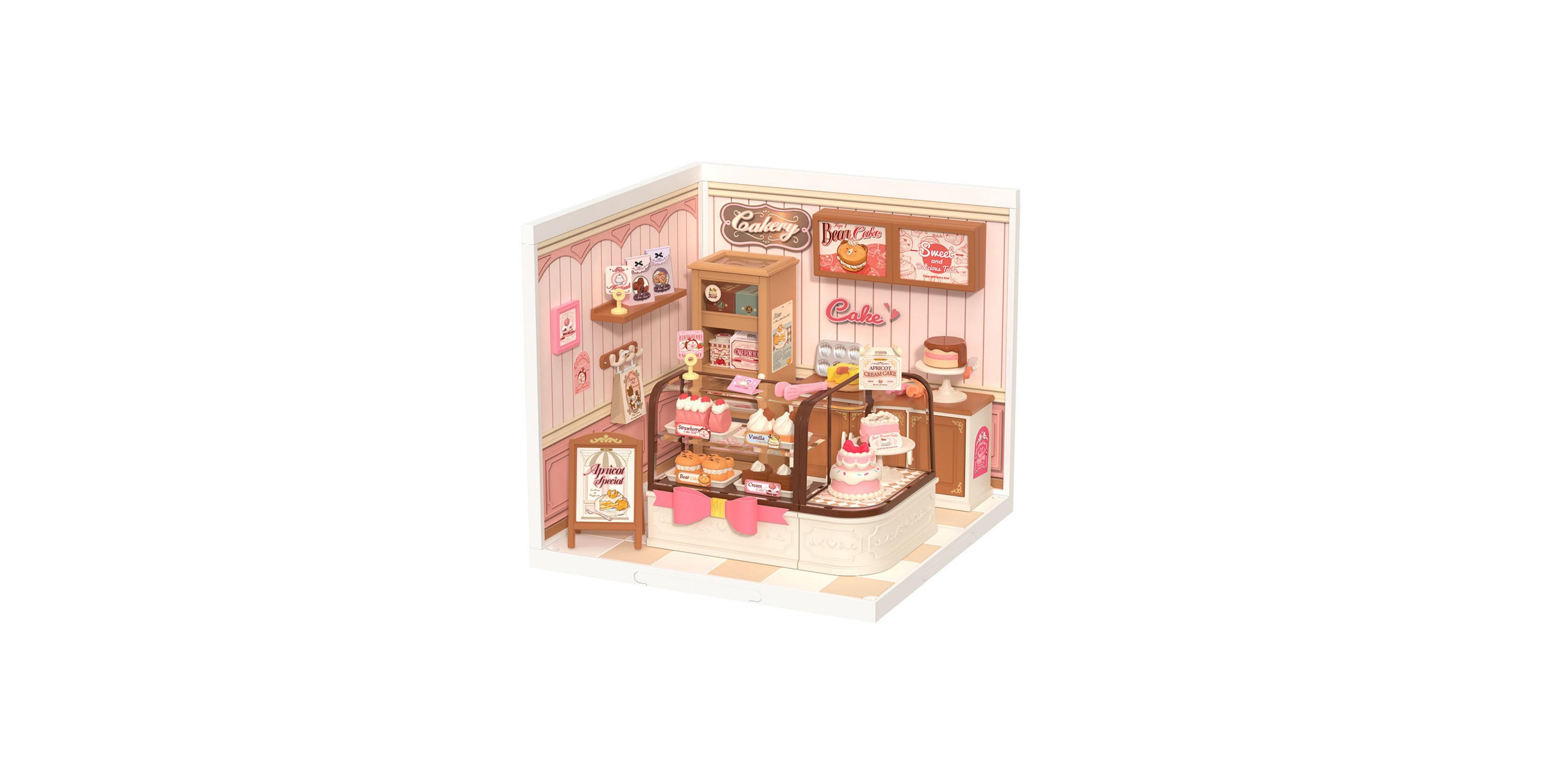 Robotime Super Creator Series Tasty Cake Shop Miniature 115-Piece Dollhouse Kit, Ages 14+