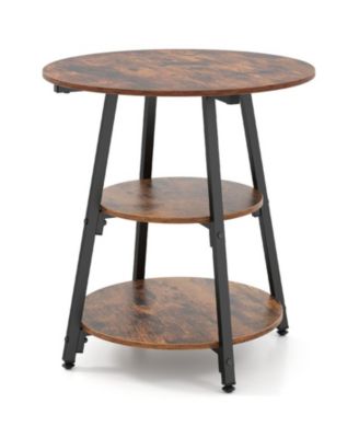 3-Tier Round Industrial Side Table with Metal Frame