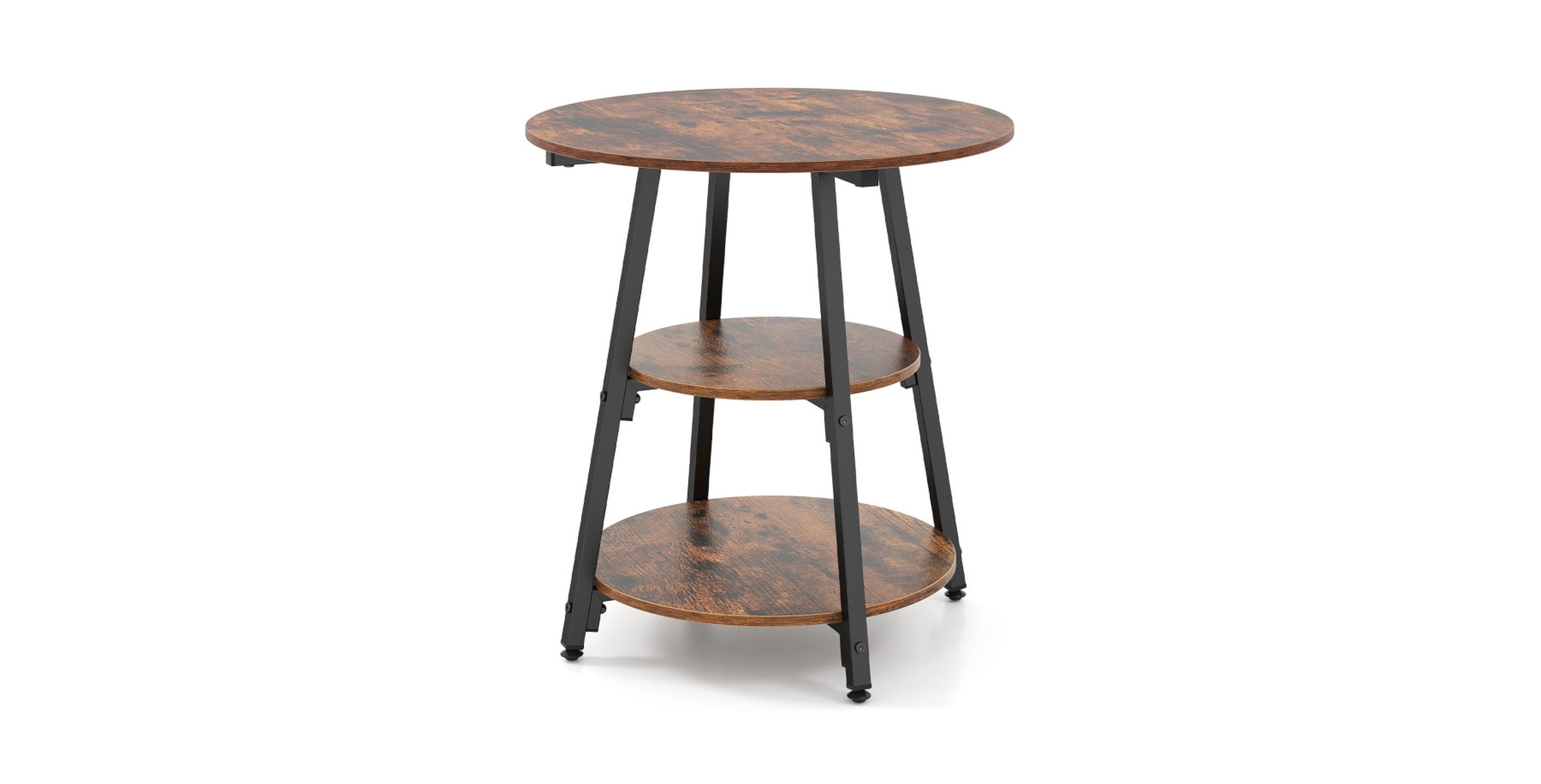 Gouun 3-Tier Round Industrial Side Table with Metal Frame