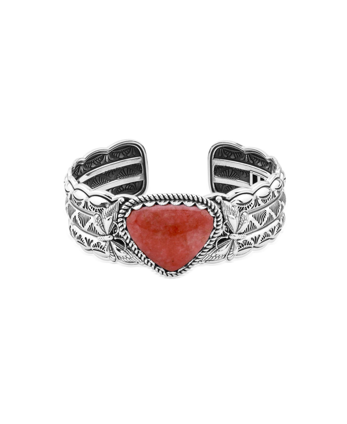American West Jewelry Sterling Silver Rhodonite Butterfly Hinged Cuff - Rhodonite