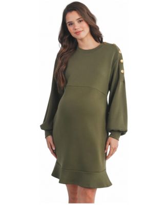 Women's Long-Sleeve Crewneck Ruffle-Hem Dress