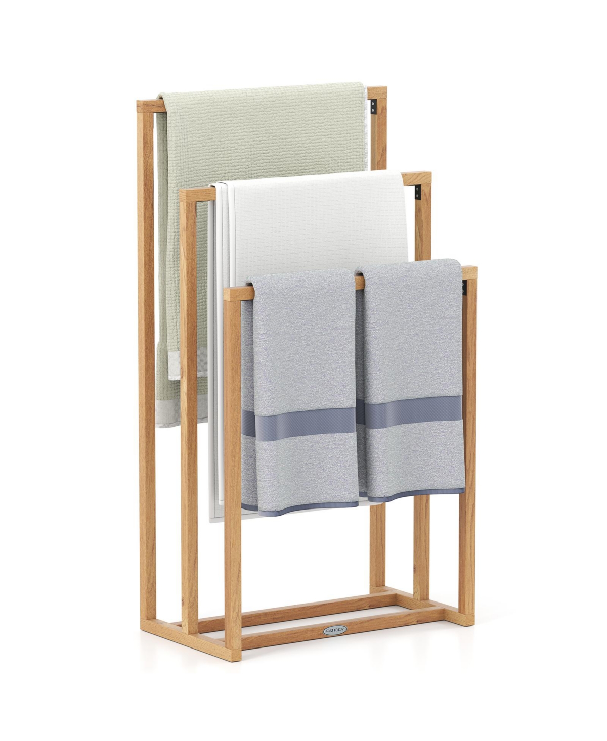 Sugift 43.5 Inch 3-Tier Teak Wood Stepped Freestanding Towel Rack