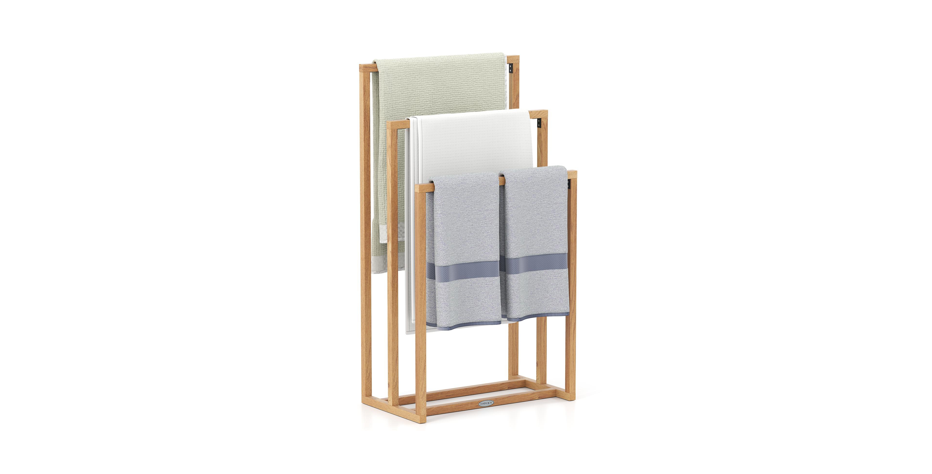 Sugift 43.5 Inch 3-Tier Teak Wood Stepped Freestanding Towel Rack