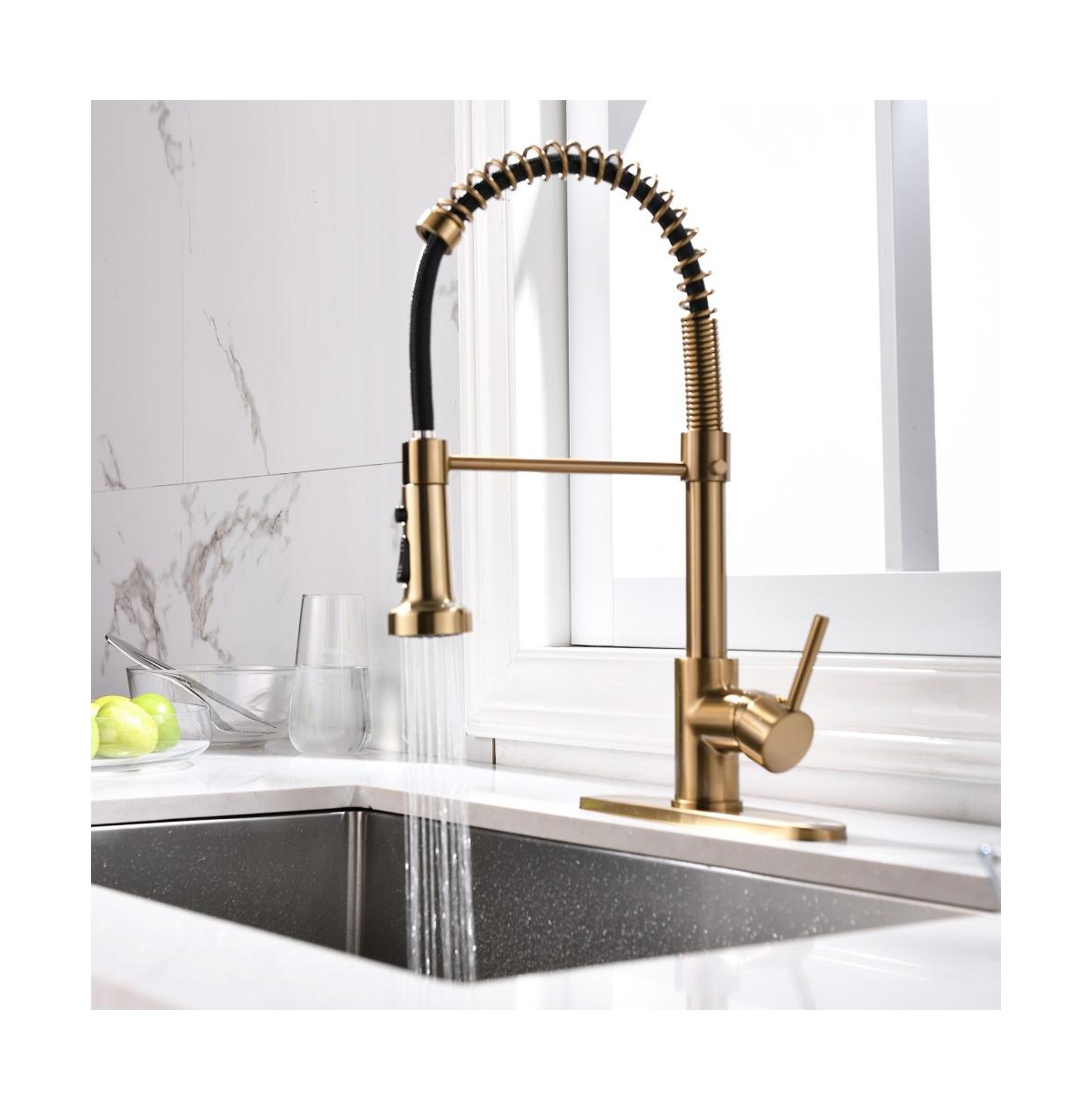 Busdays Commercial Kitchen Faucet Brass Pull Down Sprayer Single Handle Brushed Nickel Finish