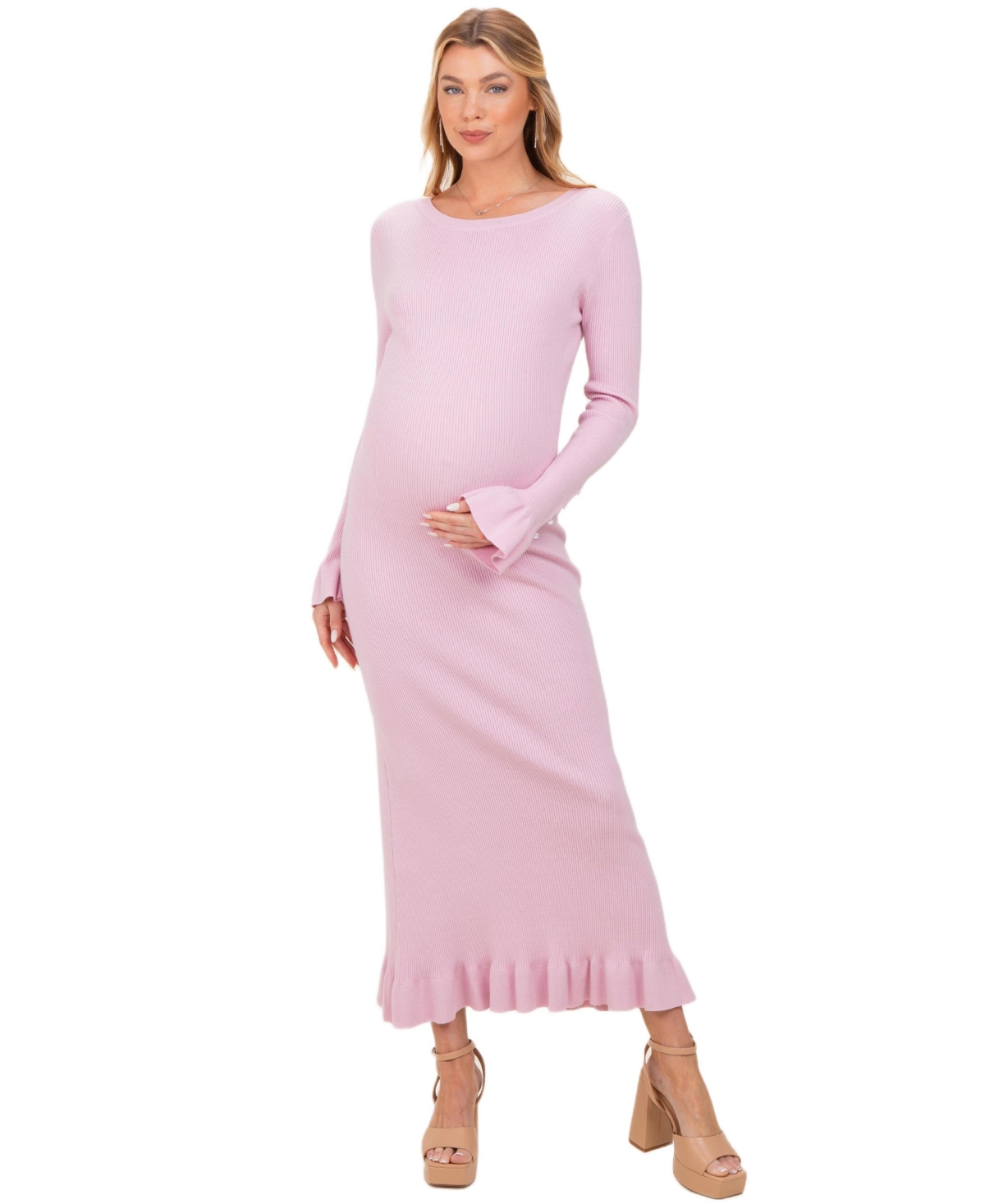 Pinkblush Black Ribbed Knit Bow Back Maternity Maxi Dress - Light pink