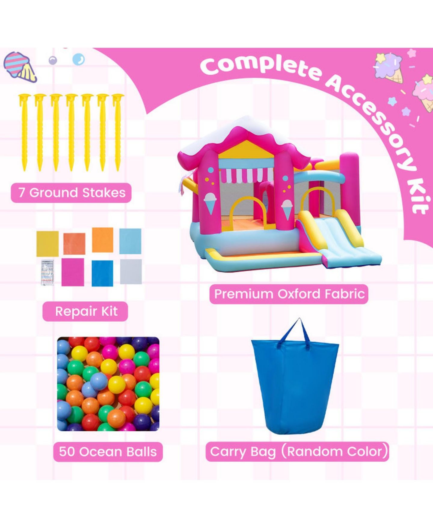 Детская игрушка SUGIFT 5-in-1 Inflatable Bounce House with Tunnel and Slide, Supports 2 Children, Ages 3-12, цвет: Розовый — фото 8