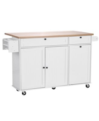 Wide Mobile Kitchen Island Featuring Trash Can Cabinet