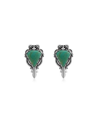 Pear-Shaped Green Turquoise Squash Blossom Earrings in Sterling Silver