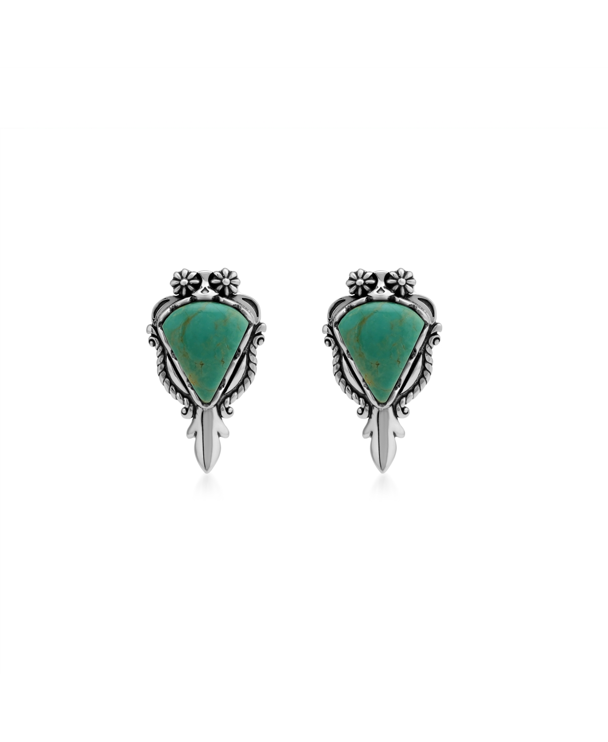 American West Jewelry Pear-Shaped Green Turquoise Squash Blossom Earrings in Sterling Silver - Green turquoise