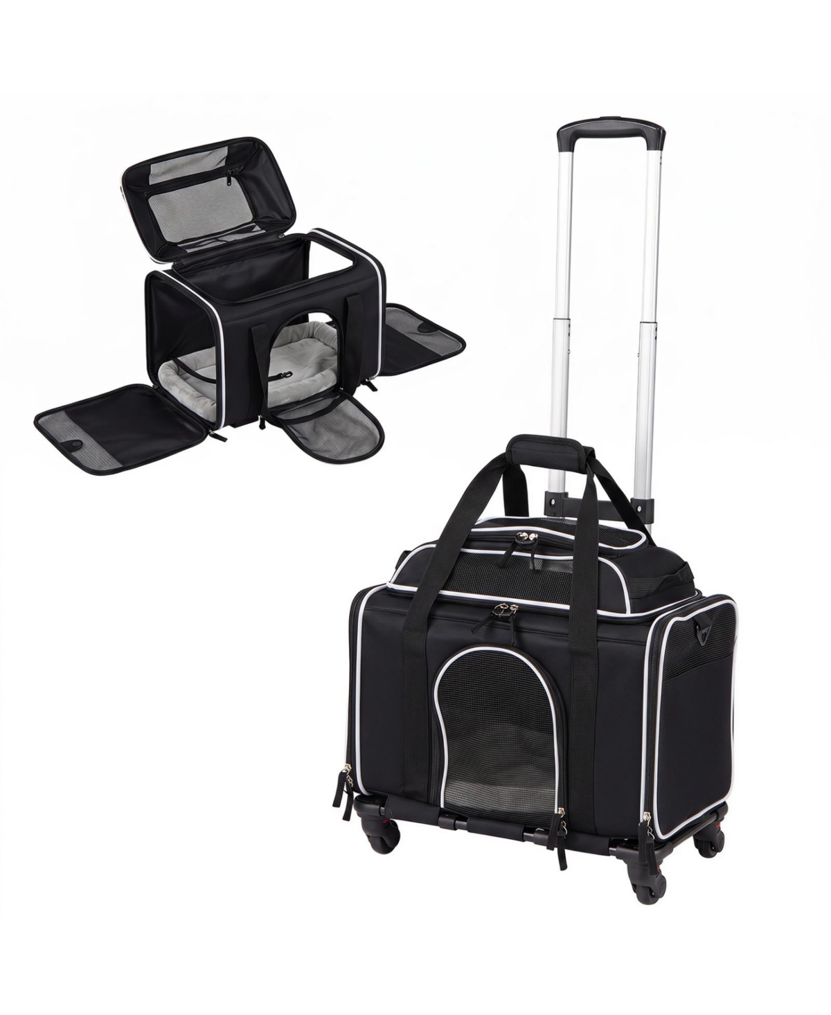 Sugift Foldable Pet Carrier with Wheels Airline Approved Rolling Dog Carrier