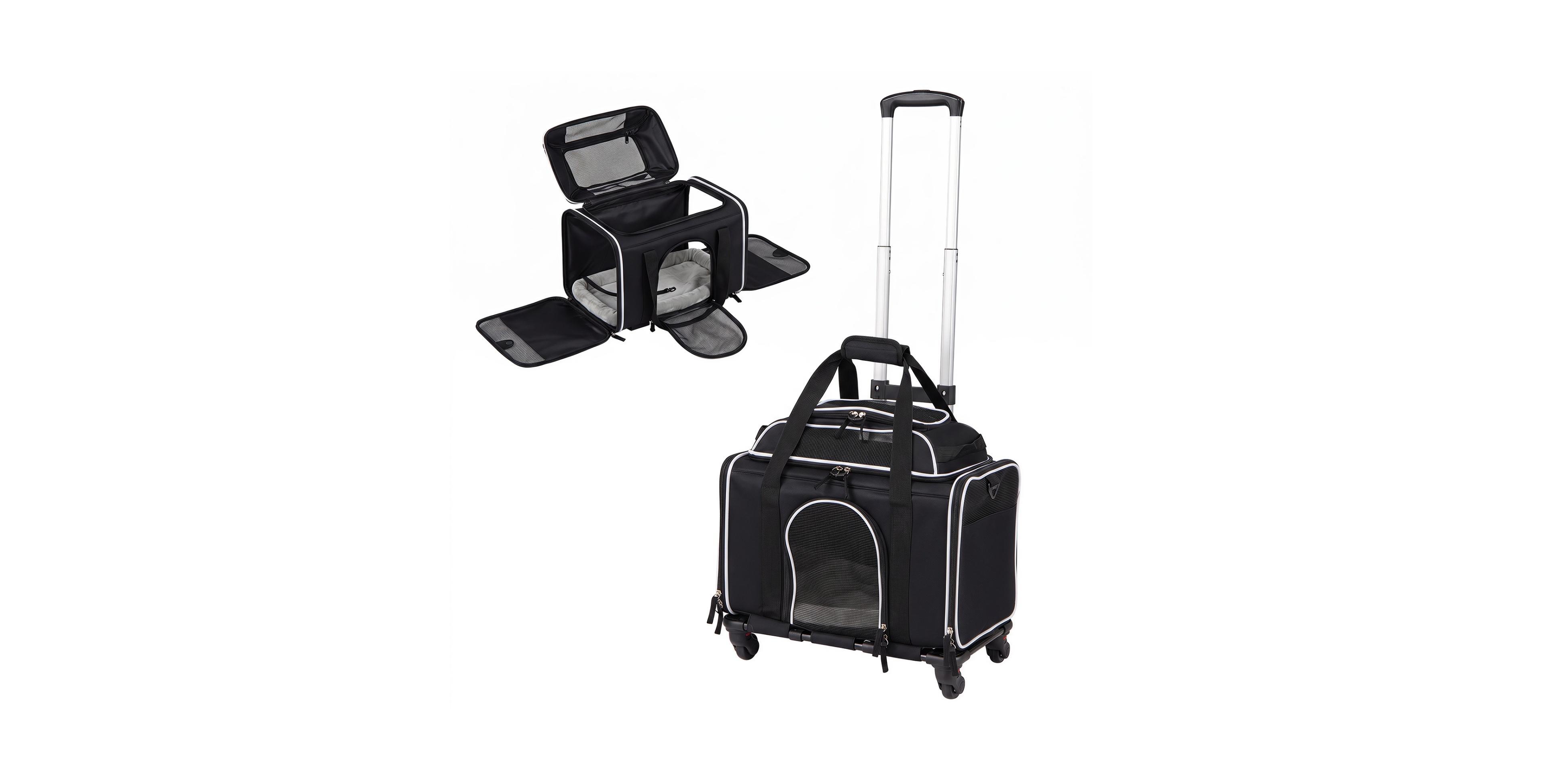Sugift Foldable Pet Carrier with Wheels Airline Approved Rolling Dog Carrier